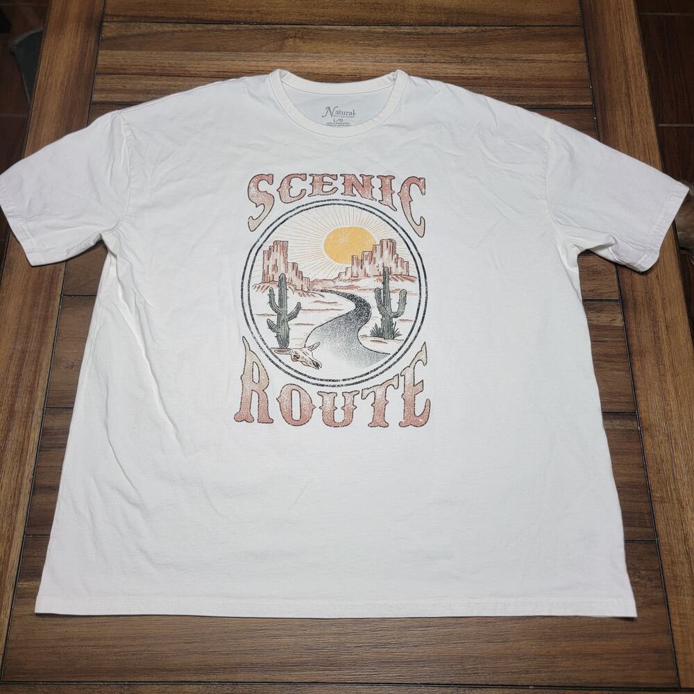 Natural Reflections White Tee "Scenic Route" Desert - Size Large